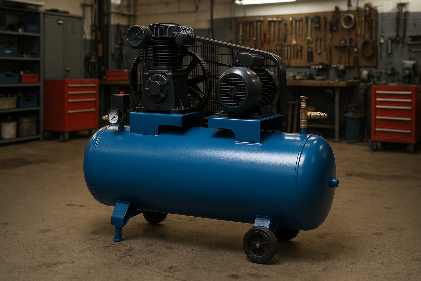 air compressor in a workshop