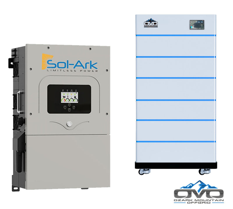 10KW Complete Offgrid Solar Kit - 15K Sol-Ark Inverter + 30.72KW OMO Stack Lithium Battery +11KW Solar with Ground Mount and Wiring