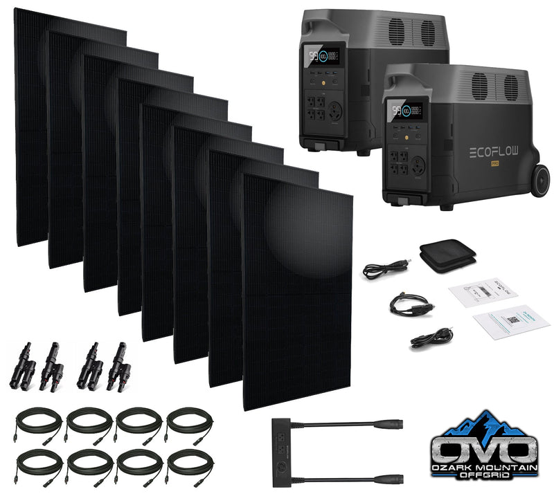 EcoFlow DELTA PRO 120/240V Output - 2x 3600 Watt Solar Generators / 7200wH Lithium Storage / 2600w Solar Complete Offgrid Kit