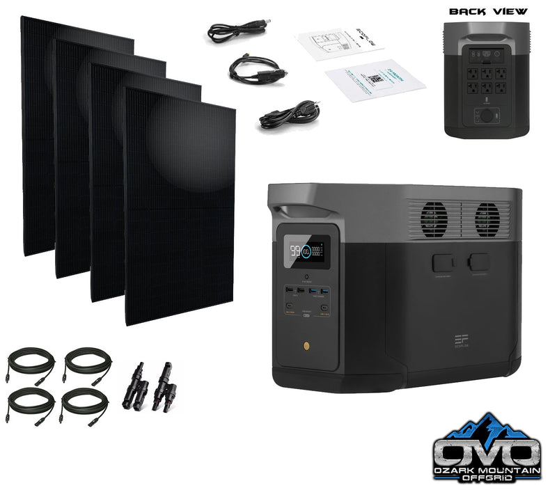 EcoFlow DELTA Max 2 - 2400 Watt Solar Generator / 2016wh Lithium Storage / 1300w Solar Complete Offgrid Kit