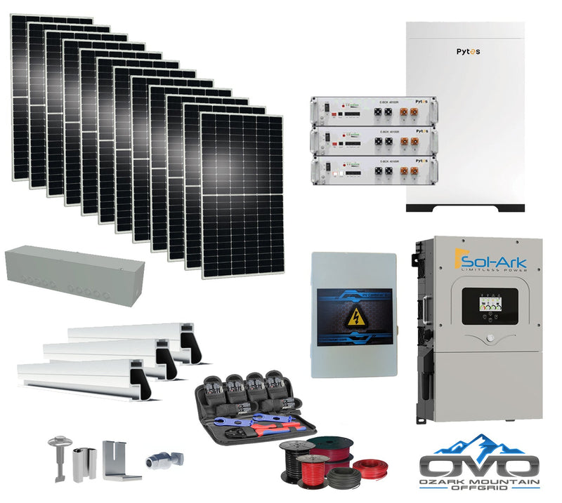 6KW Complete Offgrid Solar Kit - 15.36kWh Pytes Lithium Battery + 15K Sol-Ark Inverter +6.6KW Solar with Mounting Rails and Wiring