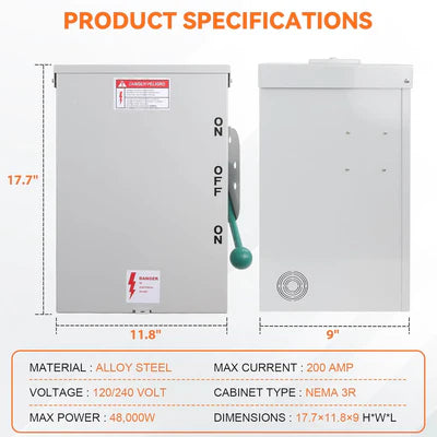 Ozark Mountain 120V/240V Manual Generator Transfer Switch