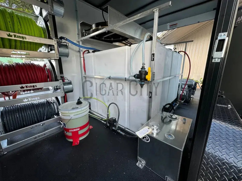 Multiple hose reels and organized layout for efficiency