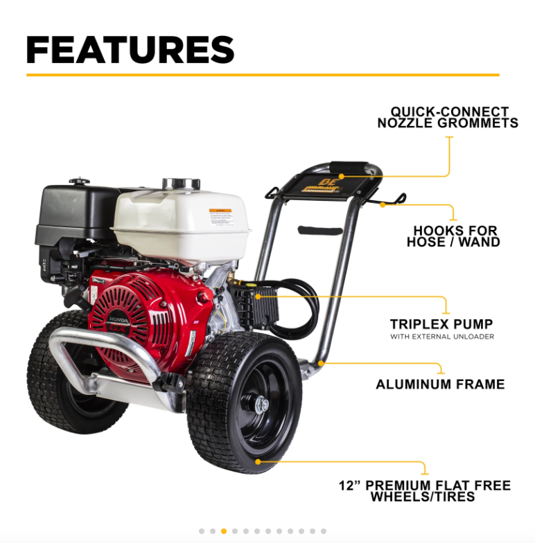 Heavy-Duty BE Power Pressure Washer with Steel Frame and Pneumatic Tires