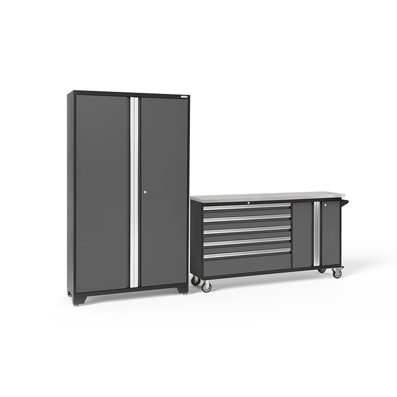 Lockable steel doors on NewAge Bold Series cabinet set