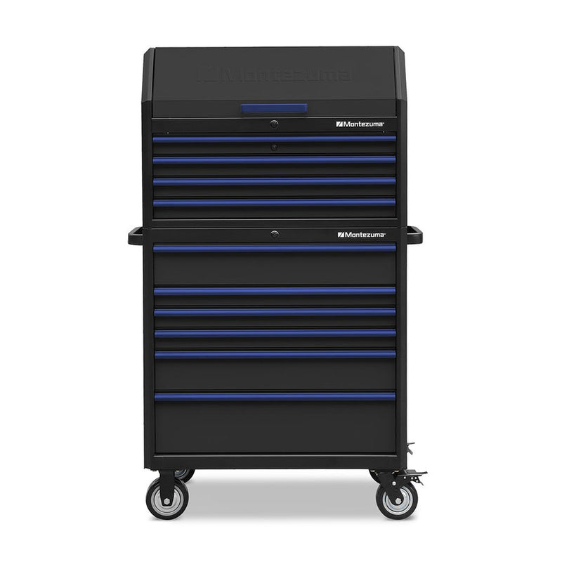 Montezuma Storage 36 in X 24 in 10-Drawer Rolling Tool Chest and Cabinet Combo in Blue and Black
