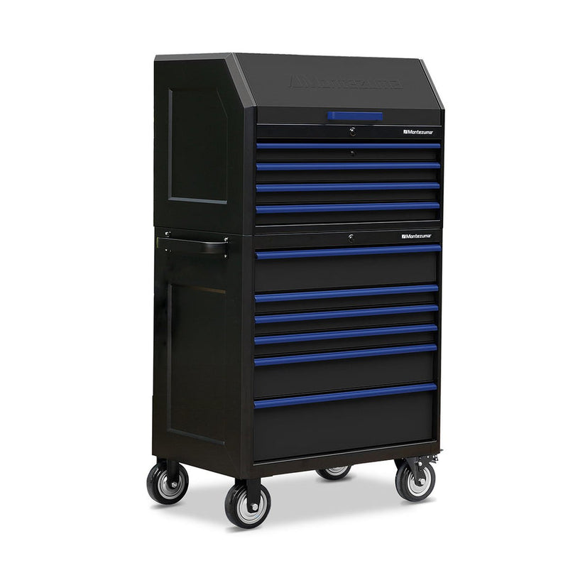 Montezuma Storage 36 in X 24 in 10-Drawer Rolling Tool Chest and Cabinet Combo in Blue and Black