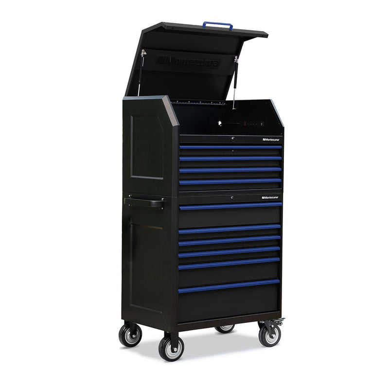 Montezuma Storage 36 in X 24 in 10-Drawer Rolling Tool Chest and Cabinet Combo in Blue and Black