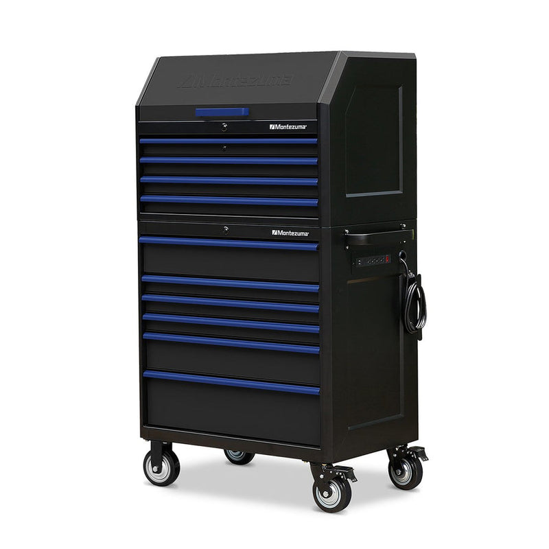 Montezuma Storage 36 in X 24 in 10-Drawer Rolling Tool Chest and Cabinet Combo in Blue and Black