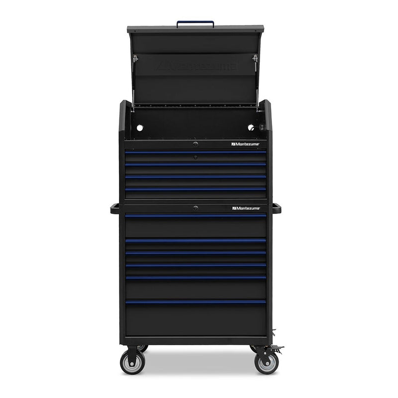 Montezuma Storage 36 in X 24 in 10-Drawer Rolling Tool Chest and Cabinet Combo in Blue and Black