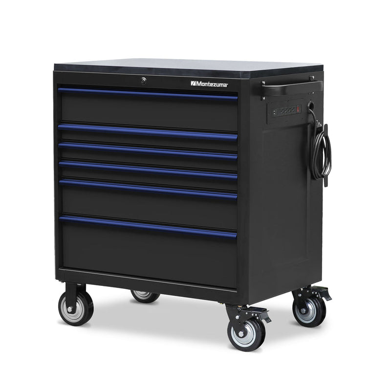 Montezuma Storage 36 in X 24 in 10-Drawer Rolling Tool Chest and Cabinet Combo in Blue and Black