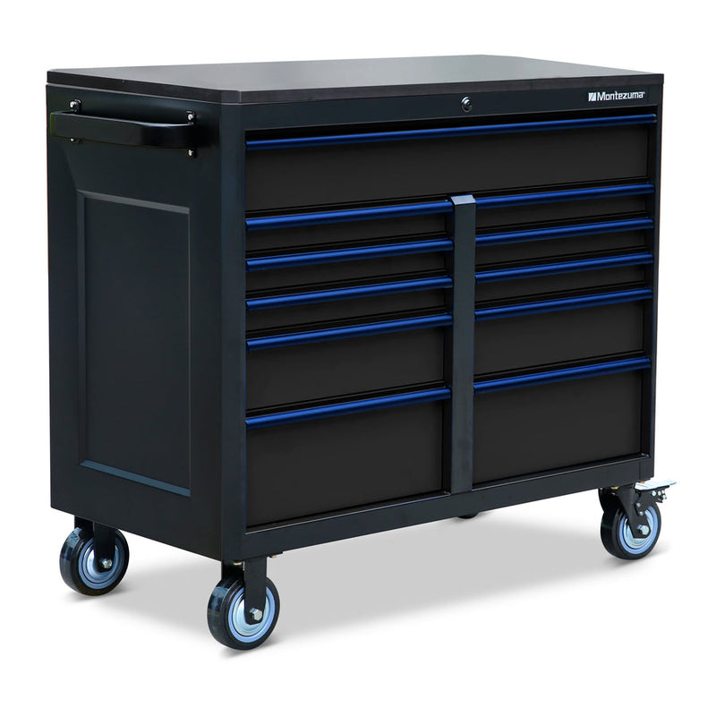 Montezuma Storage 46 in X 24 in 17-Drawer Rolling Tool Chest and Cabinet Combo in Blue and Black