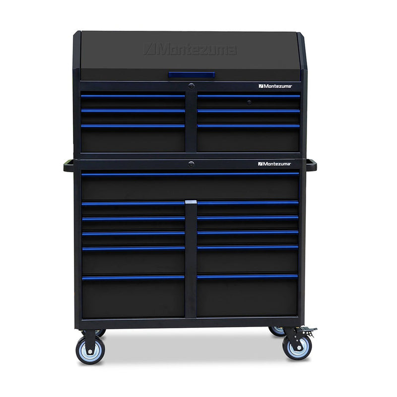 Montezuma Storage 46 in X 24 in 17-Drawer Rolling Tool Chest and Cabinet Combo in Blue and Black