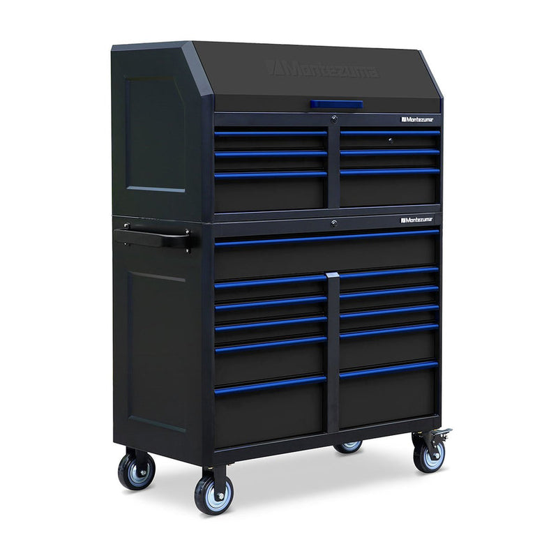 Montezuma Storage 46 in X 24 in 17-Drawer Rolling Tool Chest and Cabinet Combo in Blue and Black