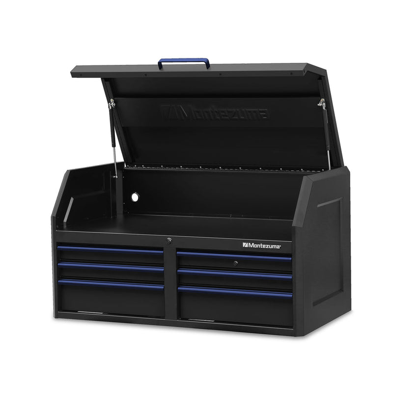 Montezuma Storage 46 in X 24 in 17-Drawer Rolling Tool Chest and Cabinet Combo in Blue and Black