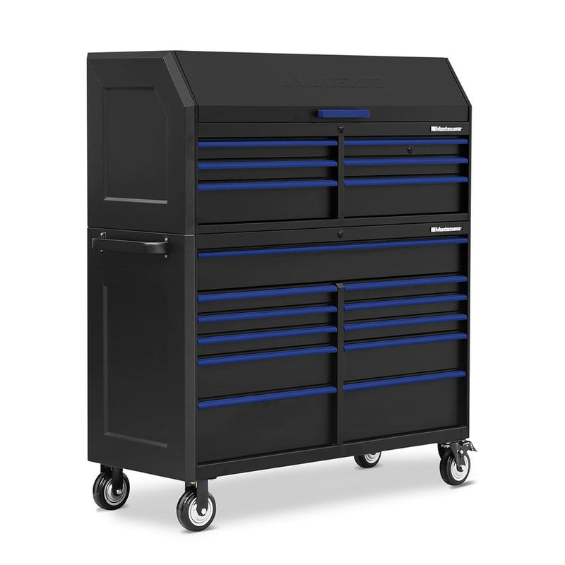 Montezuma Storage 56 in X 24 in 17-Drawer Rolling Tool Chest and Cabinet Combo in Blue and Black