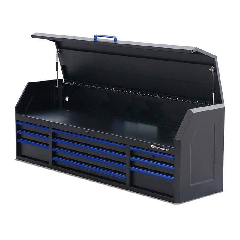 Montezuma Storage 72 in X 20 in 26-Drawer Rolling Tool Chest and Cabinet Combo in Blue and Black