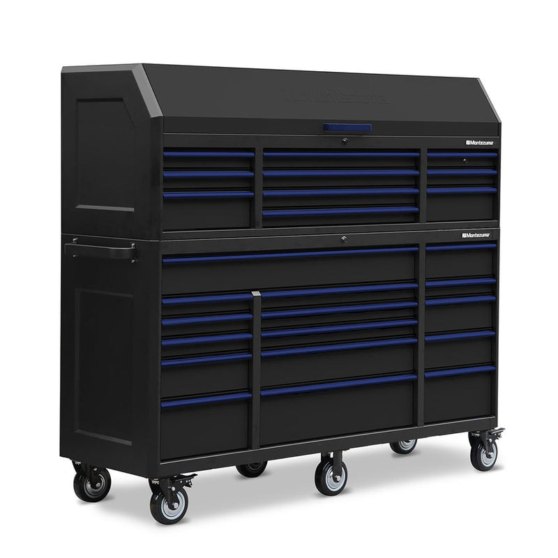 Montezuma Storage 72 in X 24 in 26-Drawer Rolling Tool Chest and Cabinet Combo in Blue and Black