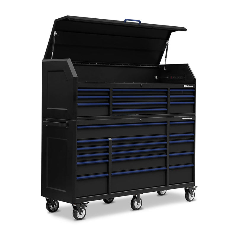 Montezuma Storage 72 in X 24 in 26-Drawer Rolling Tool Chest and Cabinet Combo in Blue and Black
