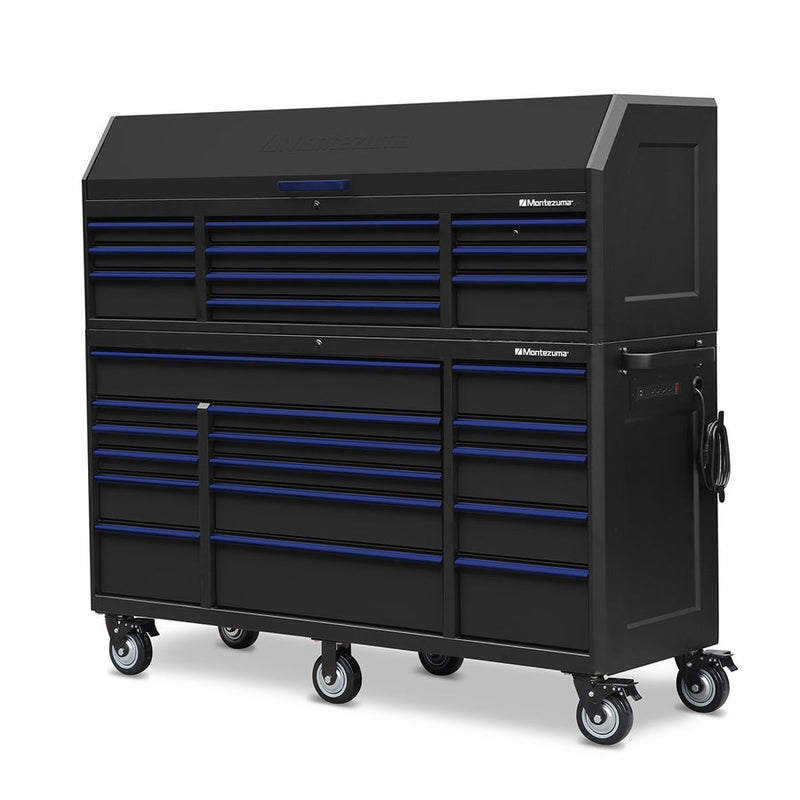 Montezuma Storage 72 in X 24 in 26-Drawer Rolling Tool Chest and Cabinet Combo in Blue and Black