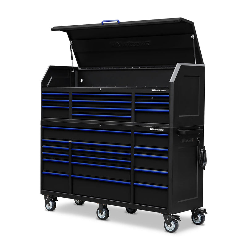 Montezuma Storage 72 in X 24 in 26-Drawer Rolling Tool Chest and Cabinet Combo in Blue and Black