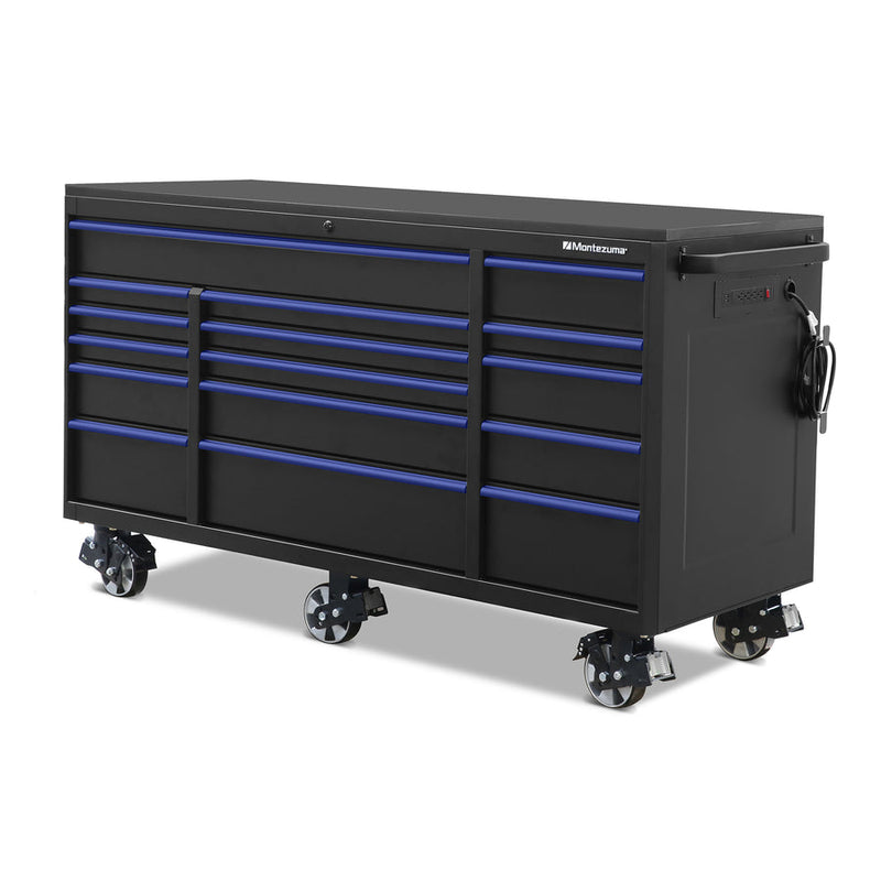 Montezuma Storage 72 in X 30 in 26-Drawer Rolling Tool Chest and Cabinet Combo in Blue and Black