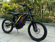 Black Natkie N1 Electric Dirt Bike with colorful details on a paved area