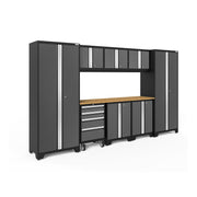 NewAge Bold 9-piece cabinet set with bamboo worktop in garage