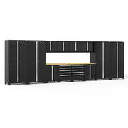 NewAge Pro Series garage cabinets with bamboo worktop