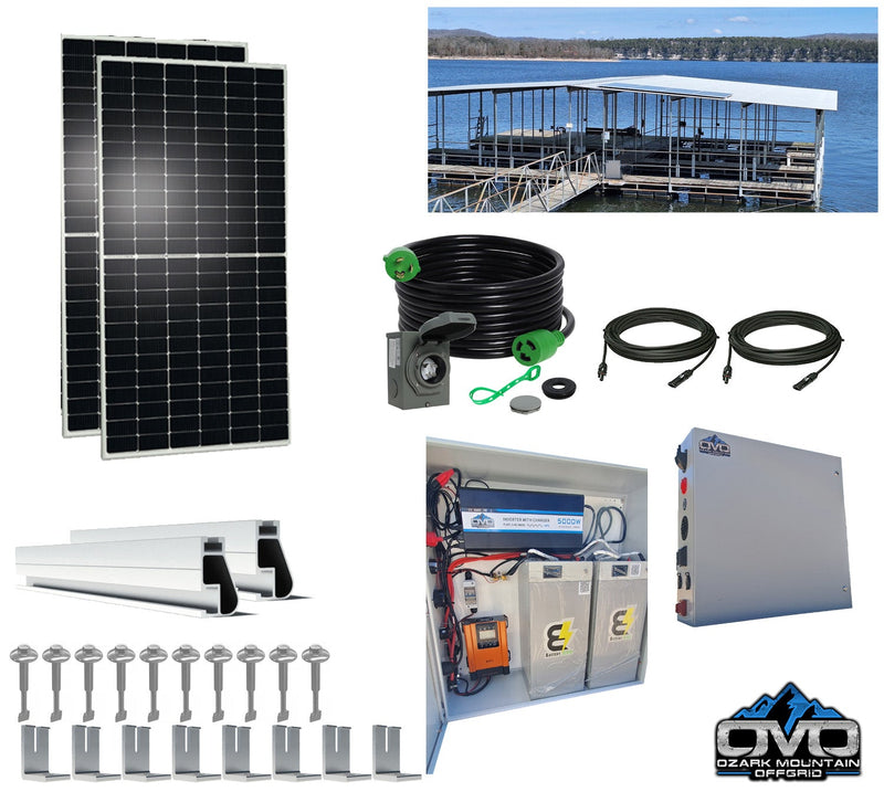 1.1KW Boat Dock Offgrid Solar Kit (2 Panel + 2 Lithium Batteries) - Mountable with Plug and Play Connections