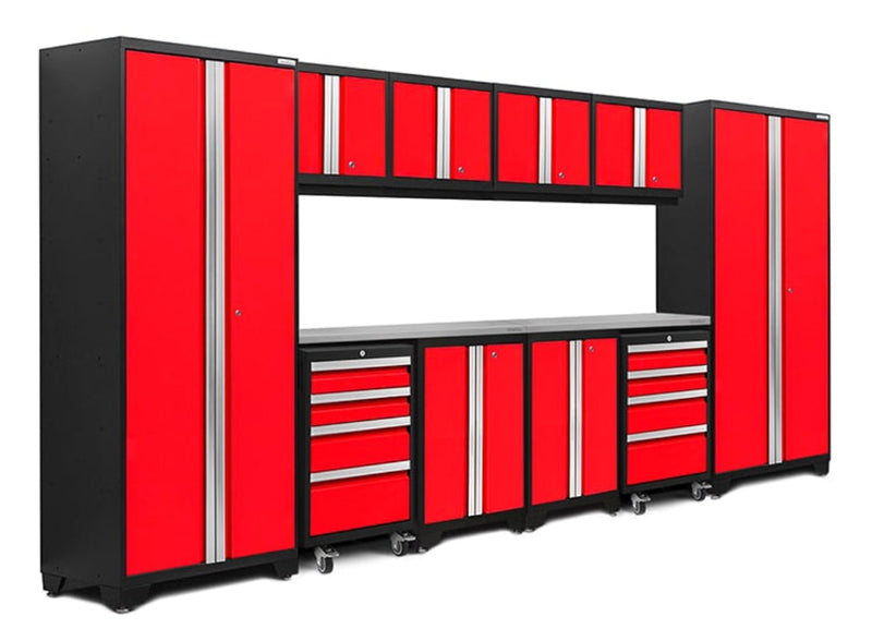 Stainless steel worktop option for NewAge Bold Series garage cabinets